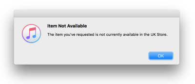 The item you've requested is not currently available in the UK Store.