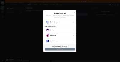 Creating a server from a template or from scratch in Discord