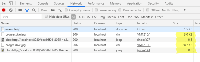 Shows the network console and the sizes of the HTTP requests