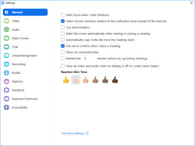 A screenshot of Zoom's desktop settings menu
