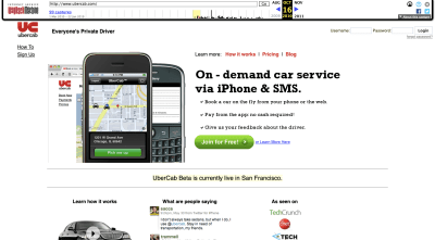 UberCab website in 2010