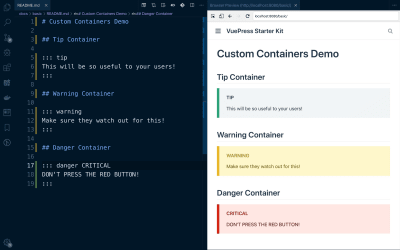 A demonstration of custom containers rendered in VuePress