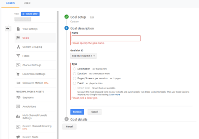 Google Analytics - Goal Settings