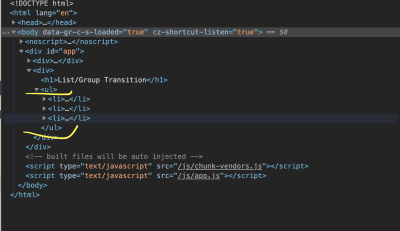 ul tag highlighted in dev tools.