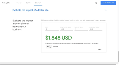 Test My Site revenue impact calculator