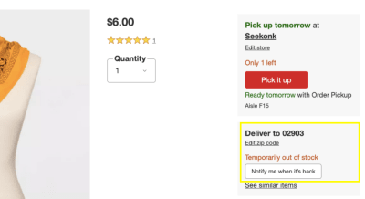 Target out of stock product - 'Notify me when it’s back' button