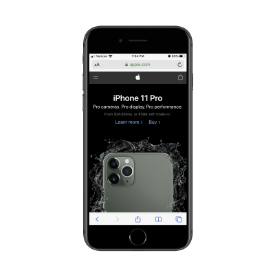 Apple home page promo for iPhone 11 Pro