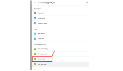 Google Tag Manager - Finding the Scroll Depth trigger option