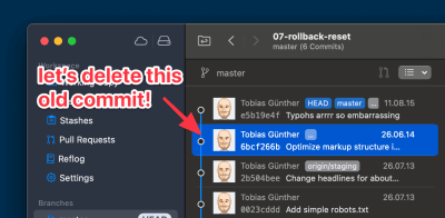 Picking a commit to delete from commit history
