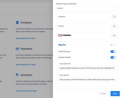 Amelia payment processor setup