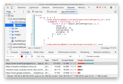 The Code coverage panel