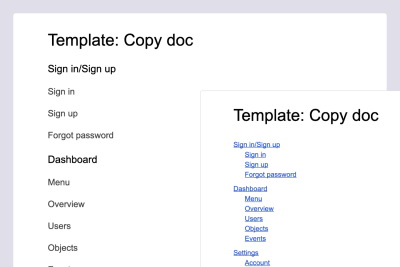 A Google doc with headings per each UI section and a table of contents made of those headings