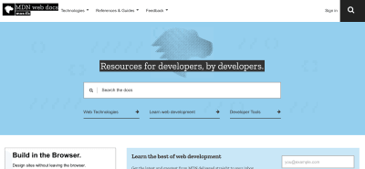 The MDN web docs homepage