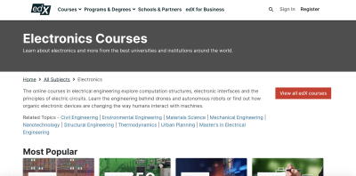 Category page for electronics courses on edX