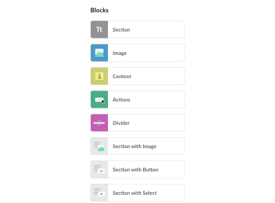 Some of the pre-made blocks included in Block Kit