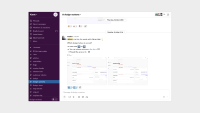 Screenshot of our design systems channel in Slack