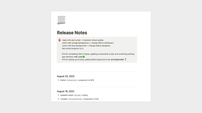 Screenshot of Release Notes page in Notion