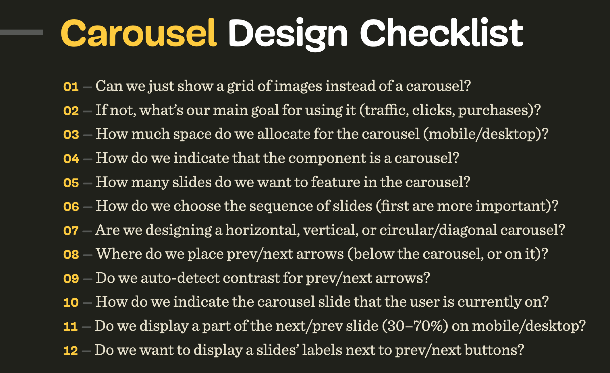 Carousel Design Checklist