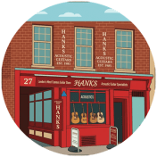 Guitar shops on Denmark Street — illustration
