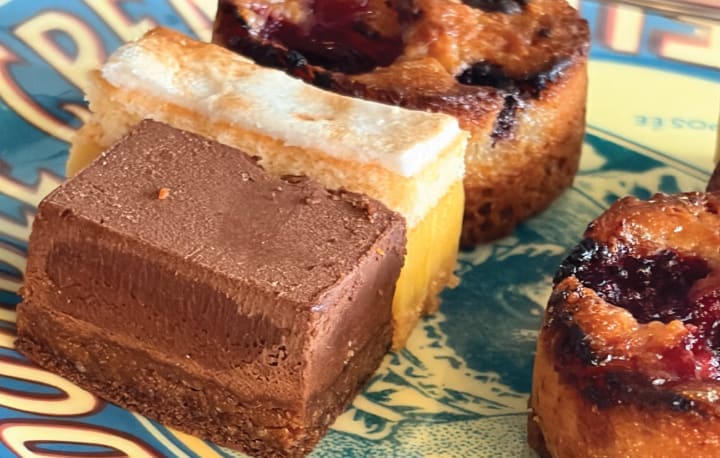 Chocolate, lemon and bakewell finger desserts