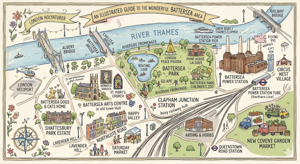An illustrated map of Battersea