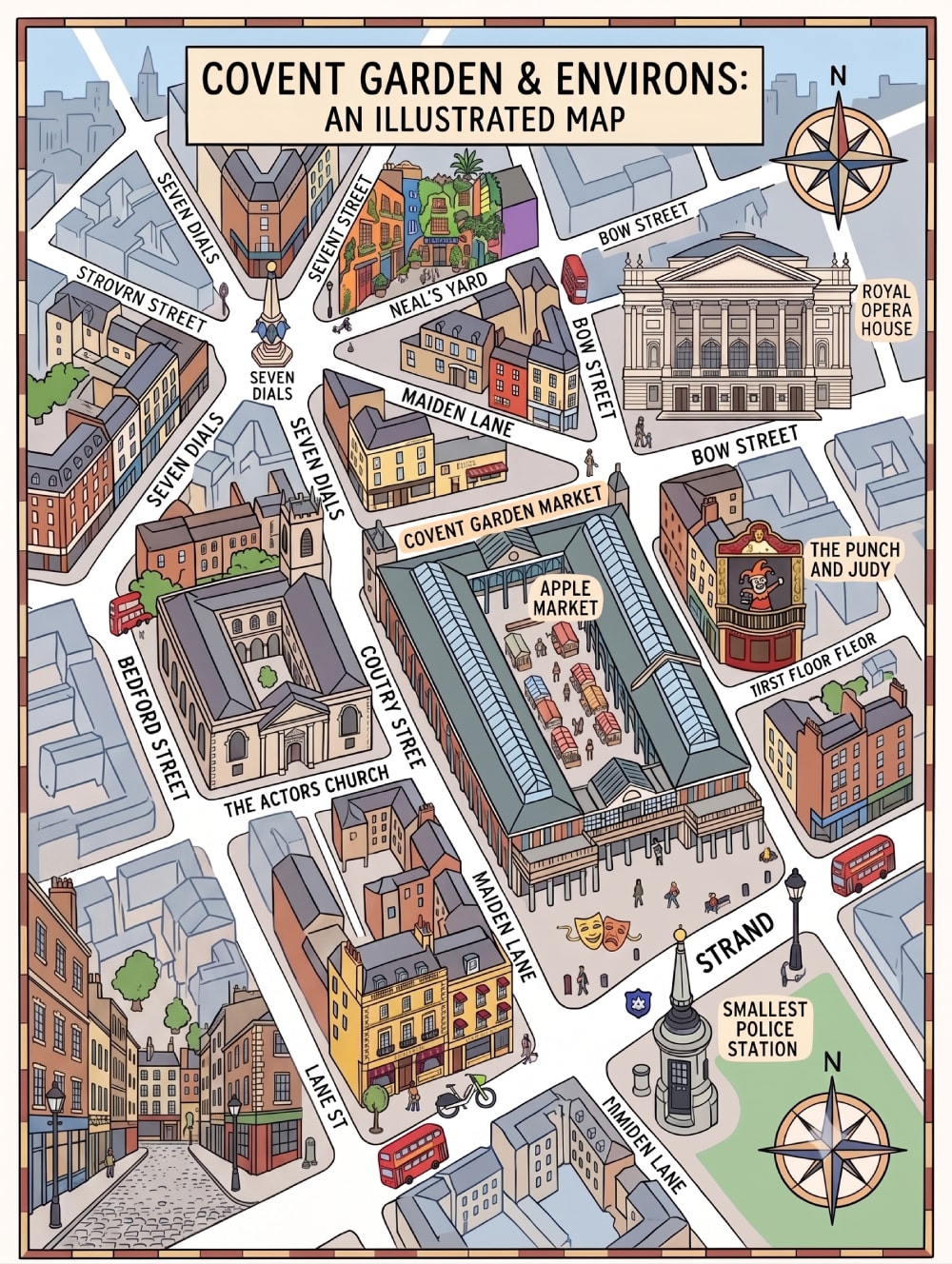 An illustrated map of Covent Garden