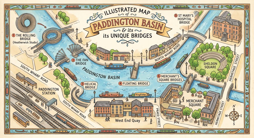 An illustrated map of Paddington Basin