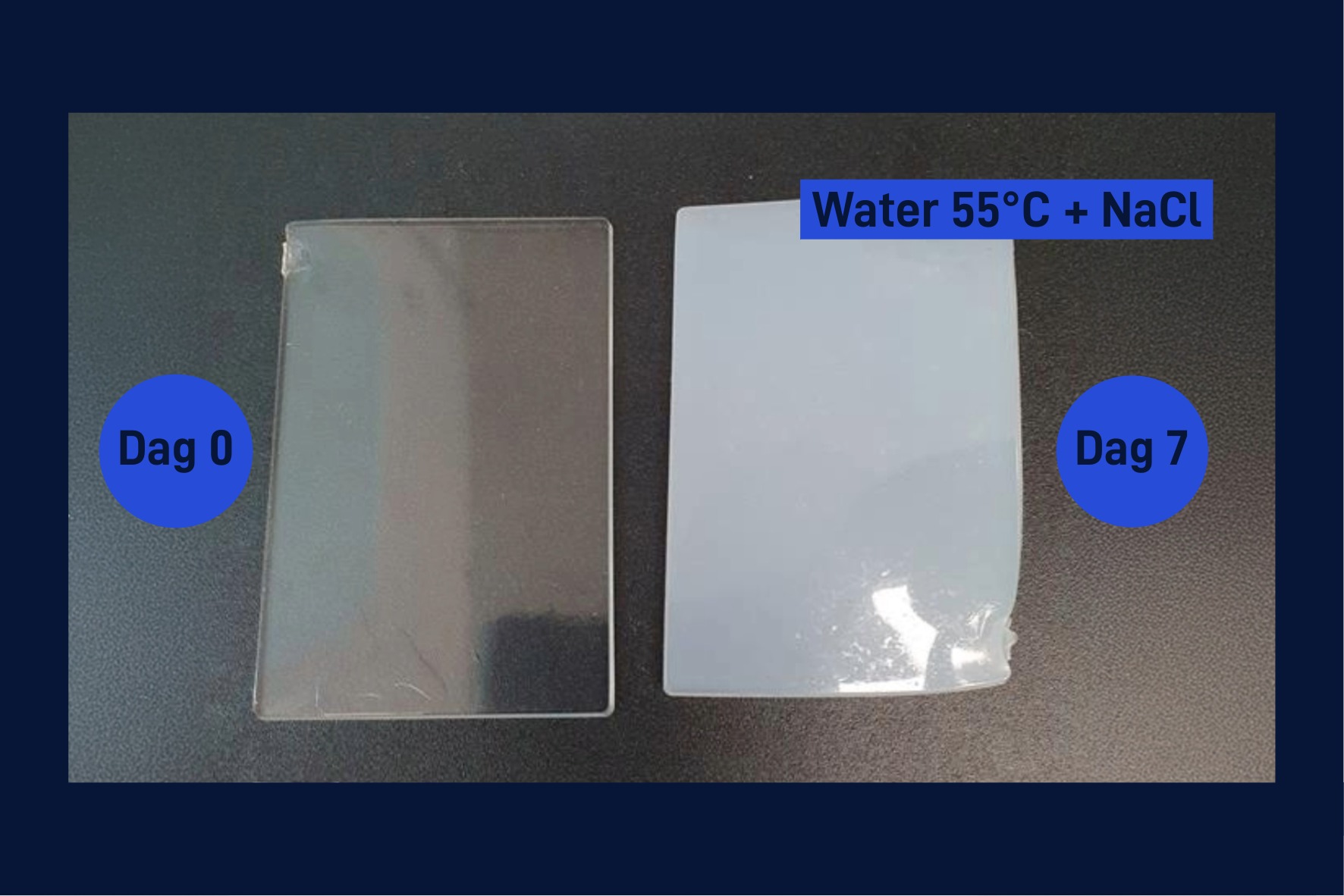 Kunststof staal op dag 0 en op dag 7