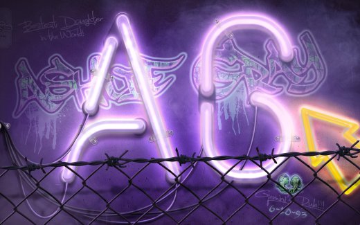 Realistic Photoshop digital art poster design in neon AG monogram