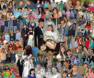 Family pictures collage custom-made tribute to 50 years of marriage