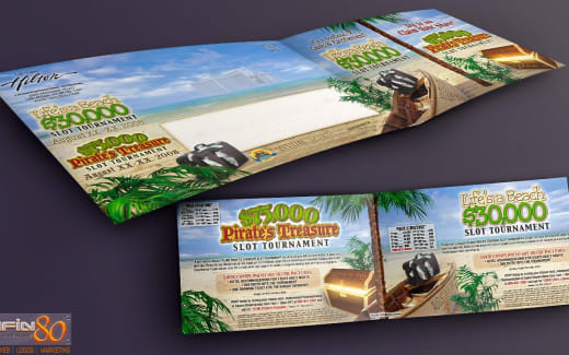 Direct mail landscape bifold brochure created for Las Vegas Hilton