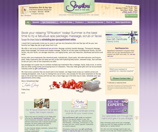 Web design and development for Sensations Skin and Day Spa in Las Vegas