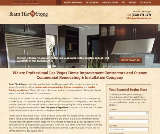 Web design and development for Team Tile and Stone contractors in Las Vegas