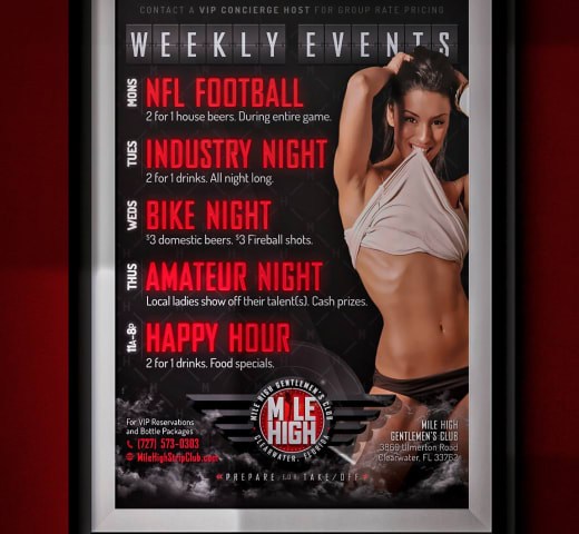 Weekly event schedule poster sign for night club