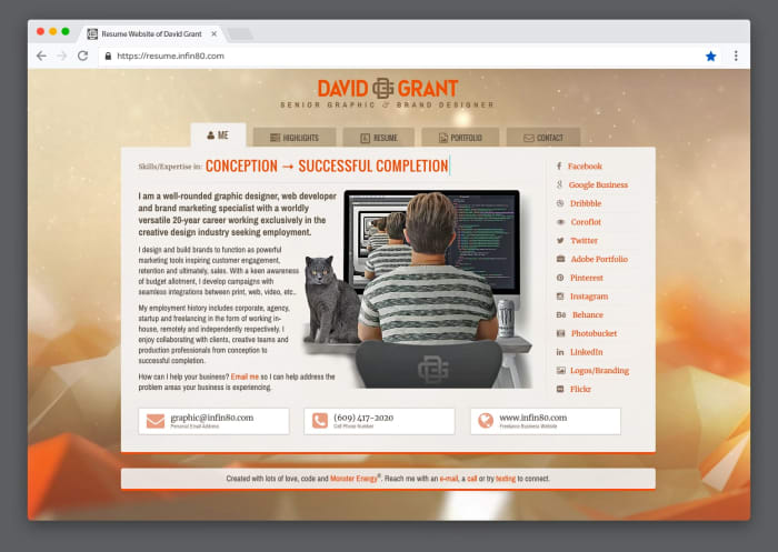 Resume website and online portfolio of David Grant