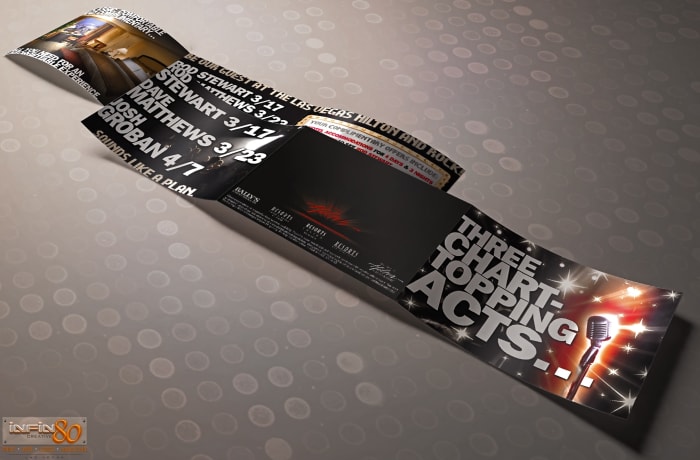 Trifold brochure direct mail design for free concert at Las Vegas Hilton