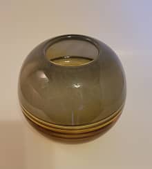 two tone blown glass round bowl gray amber