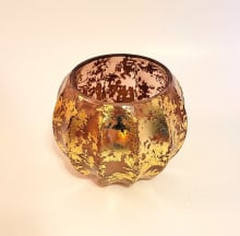 glass votive  amber and gold leaf