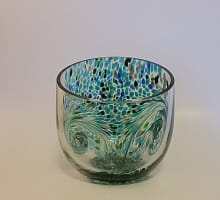 glass asymmetrical bowl  blue green gold