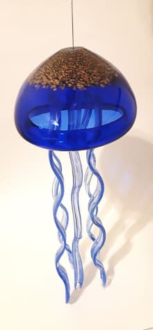 glass jellyfish windchime large blue large