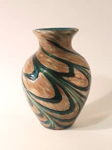 glass emerald green and gold vase