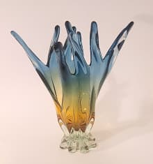 glass dramatic vase amber blue