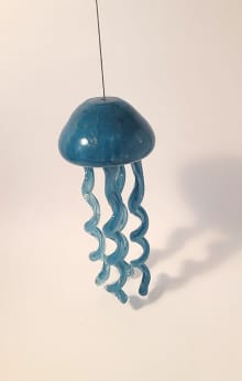 glass jellyfish windchime small blue