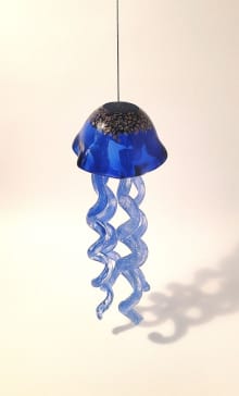 glass jellyfish windchime small royal blue