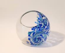 round glass bowl small blues and white