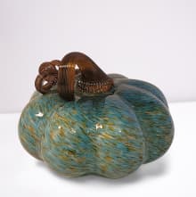 blown glass pumpkin blue green gold