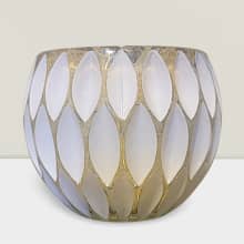 glass votive with white accents