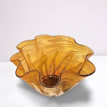blown glass vase  amber white