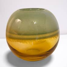 two tone blown glass round bowl mint amber