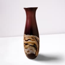 glass vase tall purple gold white